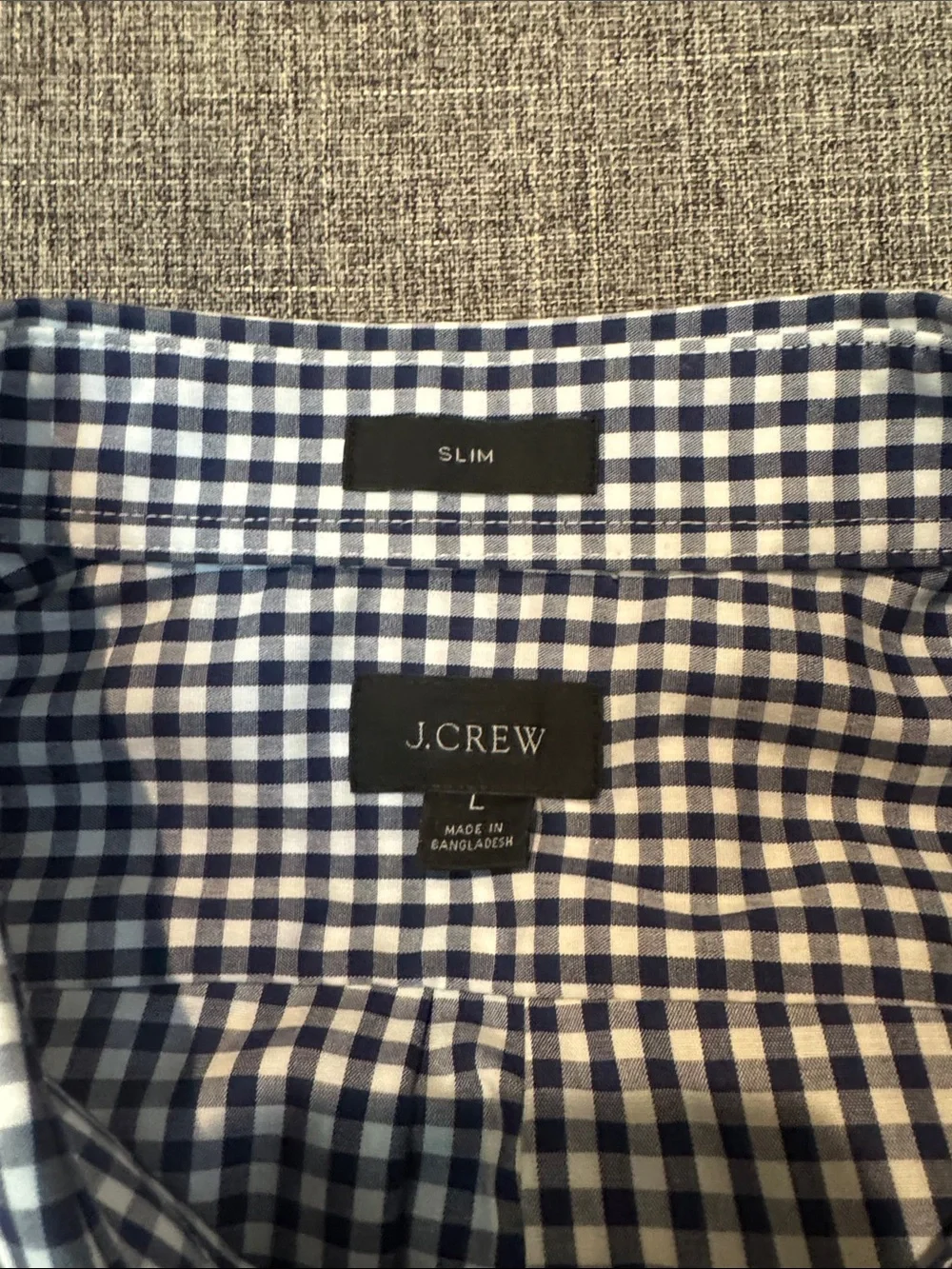 J. Crew Men's Navy and White Gingham Check Long-Sleeve D Shirt